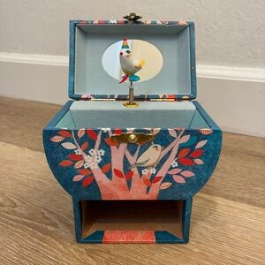 Vintage Style Musical Jewelry Box Bird Design Drawer Missing